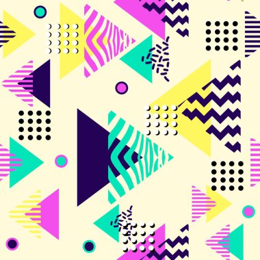 renkli üçgen geometrik Dikişsiz desen vektör çizim memphis 90'lı yılların tarzı ile