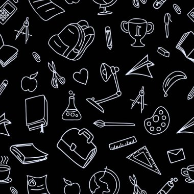 Geri okula Dikişsiz desen arka plan vektör çizim duvar kağıdı sanat dekor ve moda tekstil baskı için Tema doodle el çekilmiş.