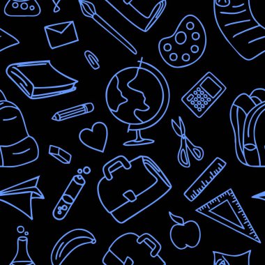 Geri okula Dikişsiz desen arka plan vektör çizim duvar kağıdı sanat dekor ve moda tekstil baskı için Tema doodle el çekilmiş.