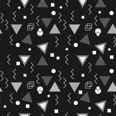 Memphis renkli üçgen desen 90s tasarım vektör sorunsuz arka plan çok renkli. Arka plan illüstrasyon vintage tarzı