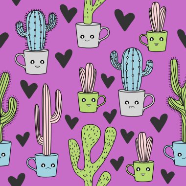 Trendy kaktüs Dikişsiz desen vektör genç moda Tekstil için renkli baskı