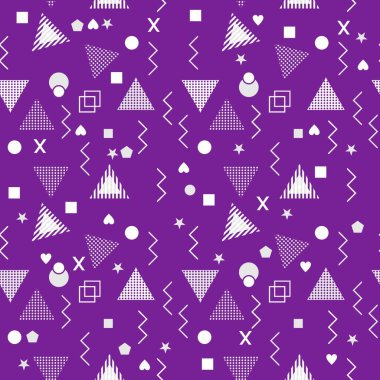 Memphis renkli üçgen desen 90s tasarım vektör sorunsuz arka plan çok renkli. Arka plan illüstrasyon vintage tarzı