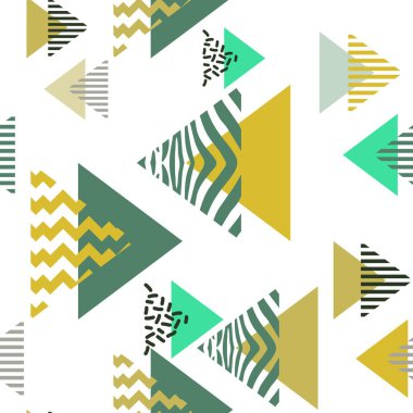 geometrik soyut renkli desen. Sorunsuz memphis 60s, 80, 90'lı yılların renkli üçgen vektör çizim tarzı. Arka plan duvar kağıdı ve moda tekstil baskı için hazır için iyi.