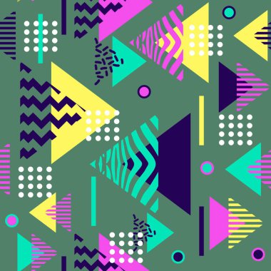 renkli üçgen geometrik Dikişsiz desen vektör çizim memphis 90'lı yılların tarzı ile