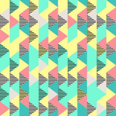 Soyut kesintisiz geometrik desen üçgen renkli retro tasarım vektör çizim için moda tekstil ile yazdırma