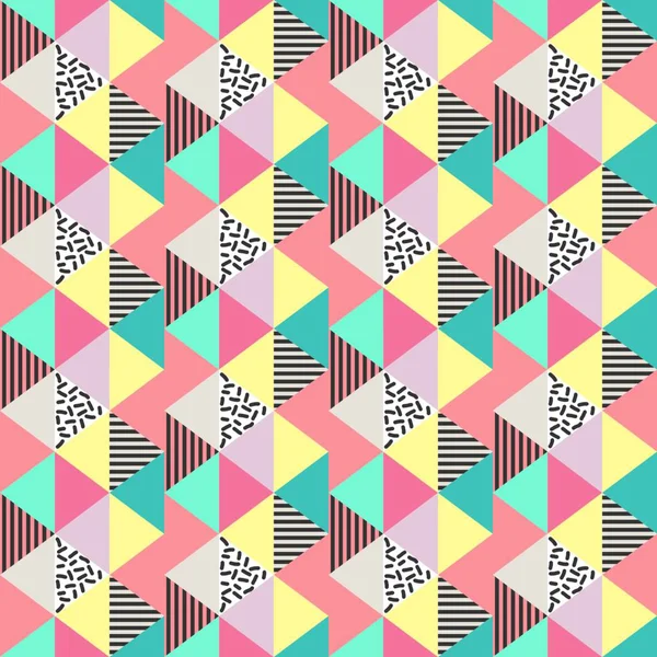 Abstracte Memphis Geometrische Driehoek Naadloze Patroon Met Zachte Kleuren Achtergrond — Stockvector