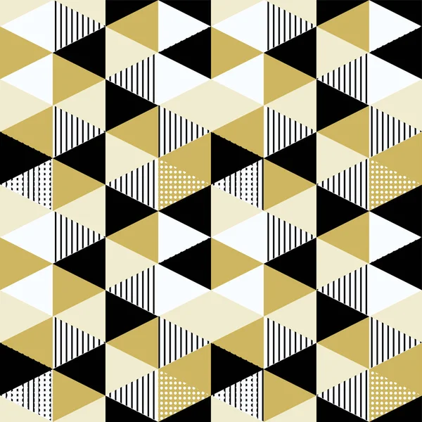 三角形图案 无缝的黑色和金色 时尚90年代孟菲斯复古复古风格矢量插图 — 图库矢量图片