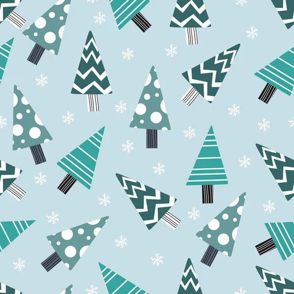 Sömlös Vinter Träd Mönster Vektorillustration Blå Färger Triangel Memphis Style — Stock vektor