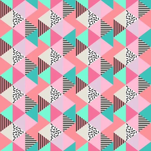 抽象孟菲斯几何三角形无缝图案与柔和的色彩背景 矢量插图柔和颜色90年代风格准备时尚纺织品印刷 — 图库矢量图片