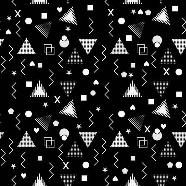 Triangle Memphis Pola Geometris Mulus Dalam Warna Hitam Putih Vektor - Stok Vektor