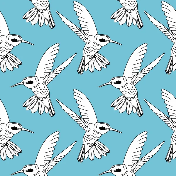Fliegende Kolibri Nahtlose Muster Vektor Illustration Isoliert Auf Blauem Hintergrund — Stockvektor