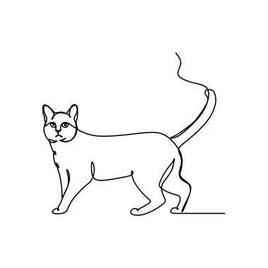 Beyaz arka plan üzerinde izole kedi sürekli çizim vektör çizim.