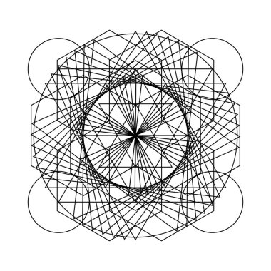 Eski geometri mandala siyah beyaz vektör çizim içinde. Soyut kutsal satırları sembolü.