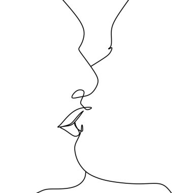 Minimalist tasarım hat sanat tasarım öpüşme kadın ve adam iki kişi