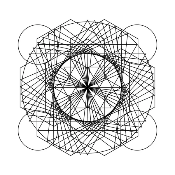 Mandala Geometría Antigua Ilustración Vectorial Blanco Negro Símbolo Líneas Sagradas — Vector de stock