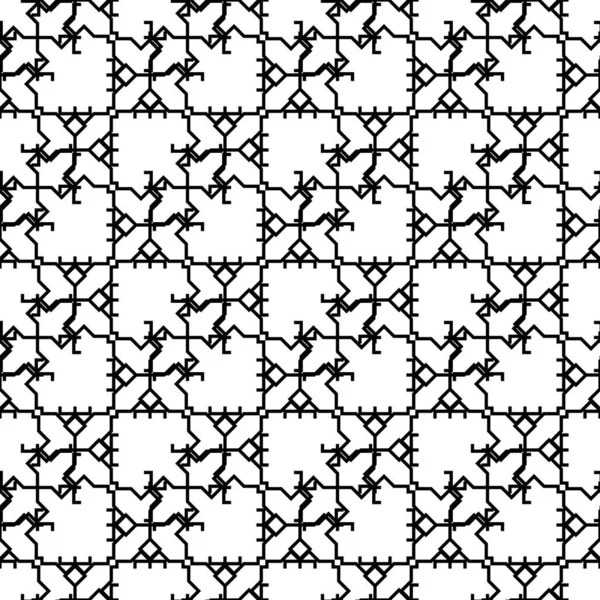 Zwart Wit Swirly Sieraad Vector Naadloze Patroon Monochroom Lijn Achtergrond — Stockvector