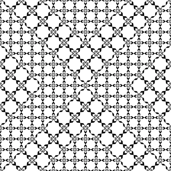 モノクロの色で幾何学的なヴィンテージのシームレスなパターン ベクトル イラスト 黒と白の背景の壁の折り返しとファッション テキスタイル プリント幾何学的抽象 — ストックベクタ