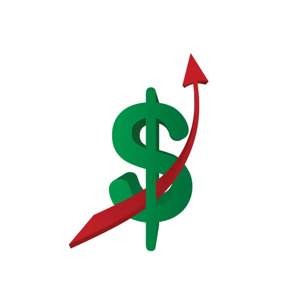 白い背景のベクトル図に分離されたドル増加ロゴ アイコン記号概念 — ストックベクタ