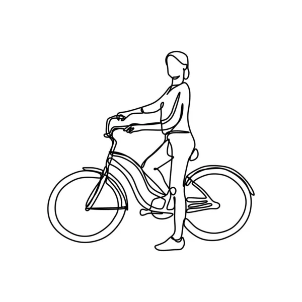 Dziewczyna Jedzie Rower Jednego Ciągłego Rysowania Linii Wektorowej — Wektor stockowy