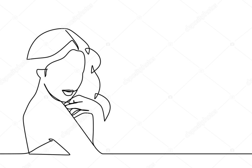 Beauty women one continuous line drawing vector illustration isolated on white background.