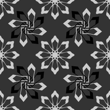 Tek renkli renkli geometrik vintage Dikişsiz desen vektör çizim. Siyah ve beyaz arka plan geometrik soyut duvar kaydırma ve moda tekstil baskı için.
