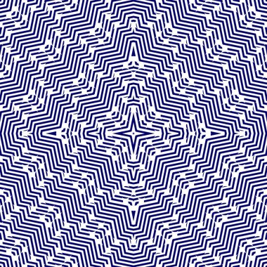 Soyut kafes geometrik Dikişsiz desen vektör çizim arka plan. Mavi ve beyaz renkler moda tekstil baskı ve wall art deco için şeritli satırları.