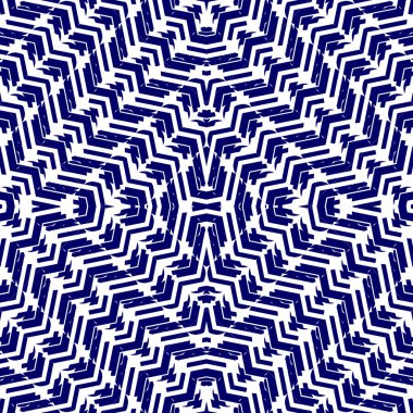 Soyut kafes geometrik Dikişsiz desen vektör çizim arka plan. Mavi ve beyaz renkler moda tekstil baskı ve wall art deco için şeritli satırları.