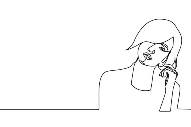 Güzel kız bir sürekli çizim vektör çizim. Güzellik yüz karakter minimalist tasarımı beyaz arka plan üzerinde izole.