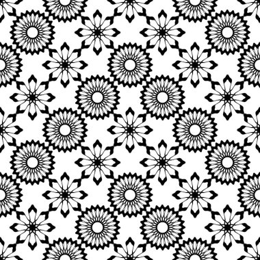 Tek renkli renkli geometrik vintage Dikişsiz desen vektör çizim. Siyah ve beyaz arka plan geometrik soyut duvar kaydırma ve moda tekstil baskı için.