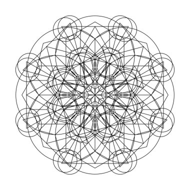 Mandala Kutsal antik geometri vektör çizim siyah ve beyaz. Mistik daire soyut.