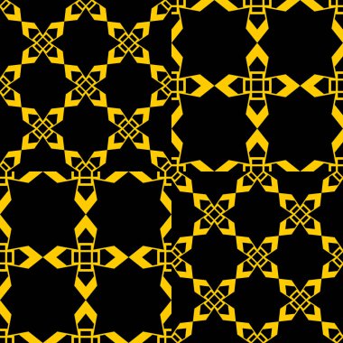 Art deco geometrik soyut tarzı ile seamless modeli. Vintage siyah ve sarı renkler. duvar kaydırma ve tekstil baskı arka plan vektör çizim için altın kavramı.