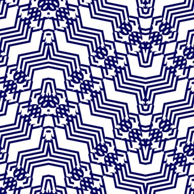 Soyut kafes geometrik Dikişsiz desen vektör çizim arka plan. Mavi ve beyaz renkler moda tekstil baskı ve wall art deco için şeritli satırları.