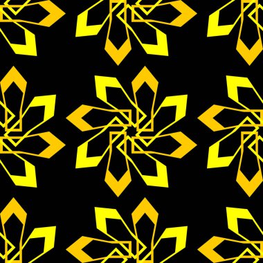 Art deco geometrik soyut tarzı ile seamless modeli. Vintage siyah ve sarı renkler. duvar kaydırma ve tekstil baskı arka plan vektör çizim için altın kavramı.