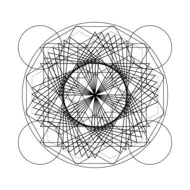 Eski geometri mandala siyah beyaz vektör çizim içinde. Soyut kutsal satırları sembolü.