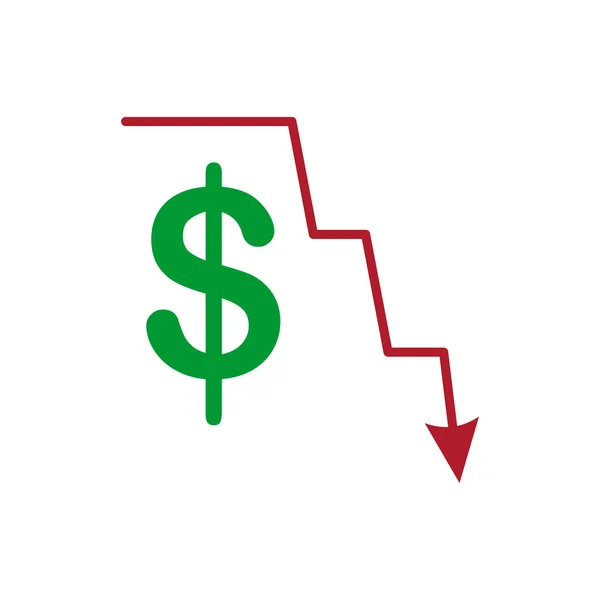 Dólar Vectorial Símbolo Signo Decreciente — Vector de stock