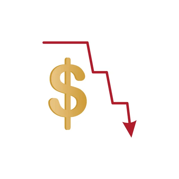Dólar Vectorial Símbolo Signo Decreciente — Vector de stock
