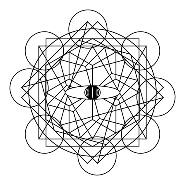 Ilustración Vectorial Geometría Sagrada Mandala Blanco Negro Círculo Místico Resumen — Vector de stock