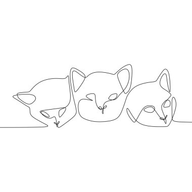 Üç yavru kedi kafası sürekli çizim vektör çizim tek. minimalist sanat arka plan.