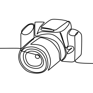 Bir sürekli tek çizgi çizme ile DSLR kamera dijital vektör. Minimal sanat tarzı.