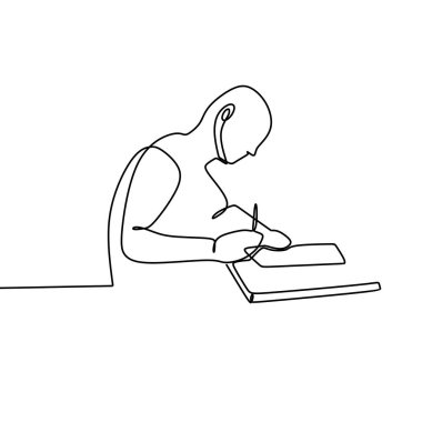 Bir çizim kağıt üzerinde yazılı bir adamın çalışma ve bir şeyler öğrenmek.