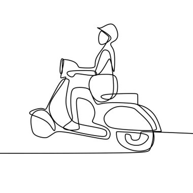 Beyaz arka plan üzerinde izole bir çizim vektör çizim kişi bir retro sürme motosiklet