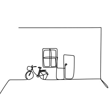 Basit ev bisiklet, pencere ve kapı kapalı. bir çizim için minimalist tarzı.