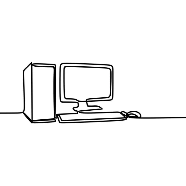Computador Monitor Vetorial Com Desenho Arte Linha Única Contínua Lineart — Vetor de Stock