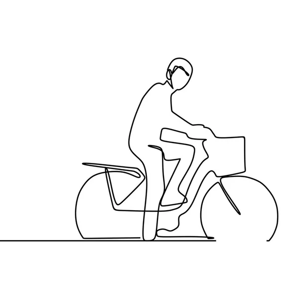 One line art vector of a man riding bicycle isolated on white background.
