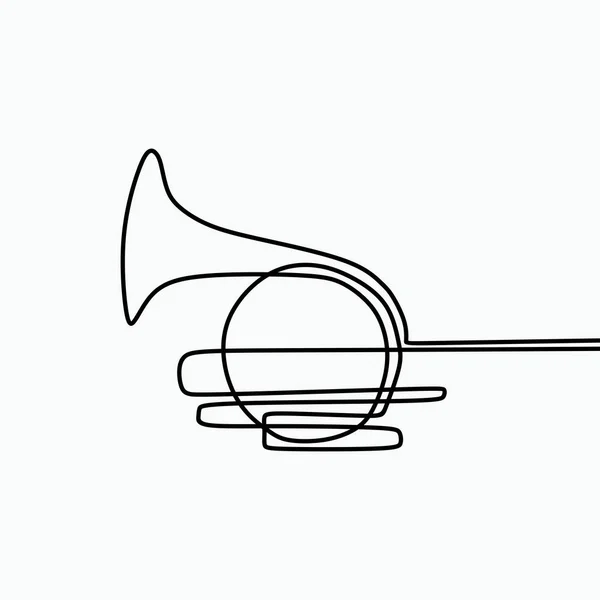 One Line Art French Horn Minimalist Drawing Isolated White Background — Stock Vector