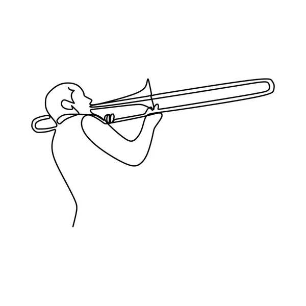 爵士乐小号演奏家的一条线画 古典乐器向量例证 — 图库矢量图片