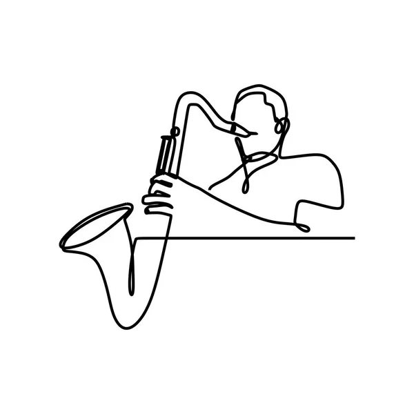 Einzeilige Zeichnung Eines Saxofonisten Der Saxofon Spielt Isoliert Auf Weißem — Stockvektor