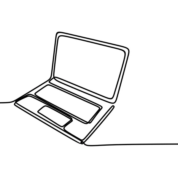 Durchgehende Linienzeichnung Mit Laptop Einhändig Gezeichneter Minimalistischer Look — Stockvektor