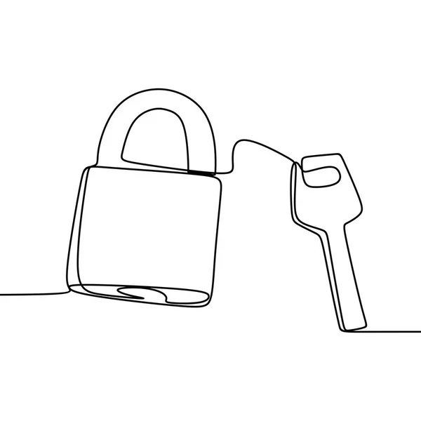 挂锁键矢量插图的一条线条图 具有连续线性样式的安全主题 — 图库矢量图片