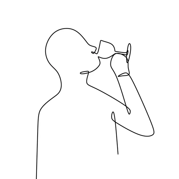 Una Persona Bebiendo Vino Con Una Línea Arte Estilo Dibujo — Vector de stock